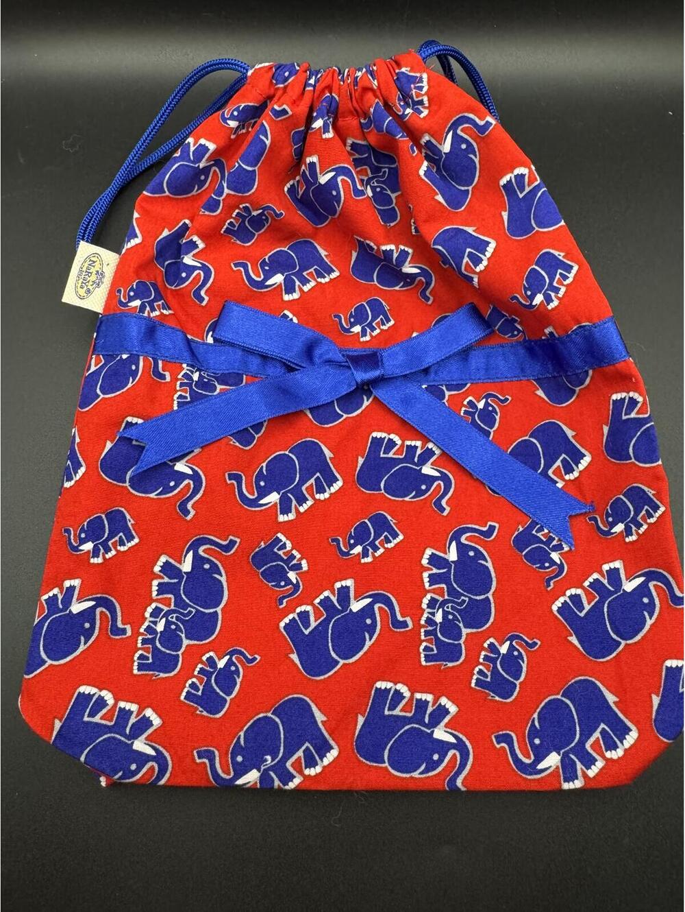Red and Blue NaRaYa Elephant Print Drawstring Pouch